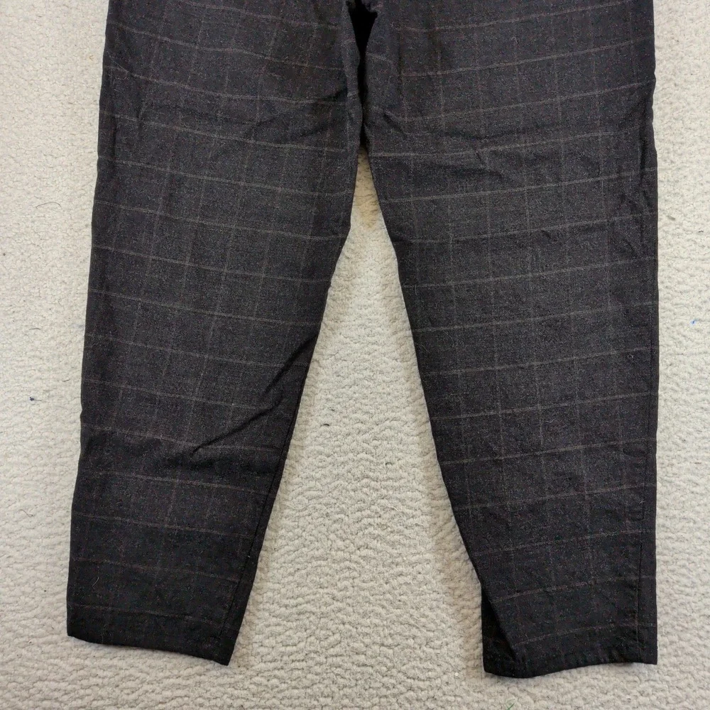 Eileen Fisher Wool Blend Windowpane Plaid Tapered Ankle Pants Gray Womens Medium